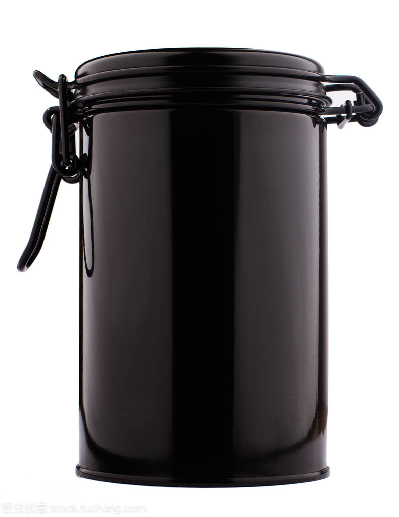 正面的金属黑色薄罐容器圆筒形的看法是